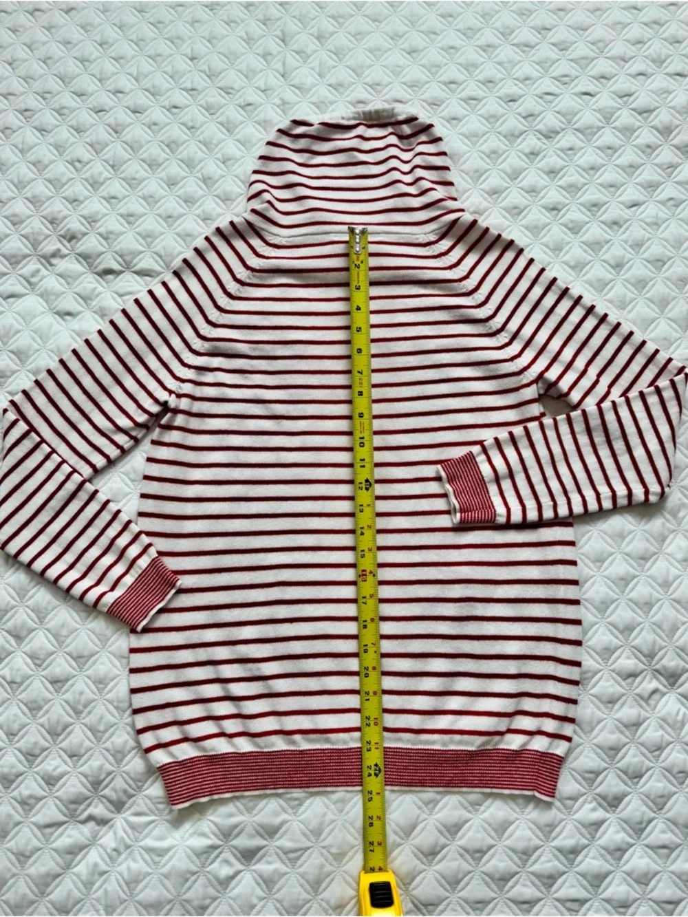 Amour Vert Kaitlyn White Red Striped Cowl Neck Drawstring Pullover Sweater Sz M